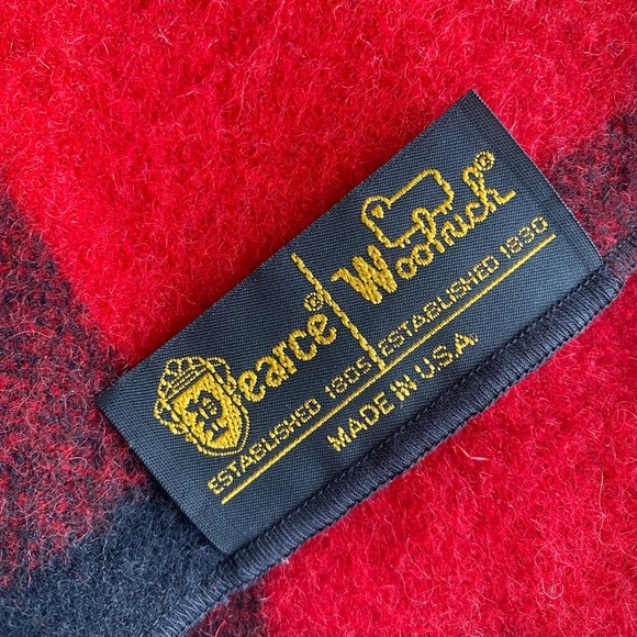 Vintage Pearce WOOLRICH Wool BLANKET Buffalo Check Red BLACK 56x60 Whip Stitch - Picture 1 of 7